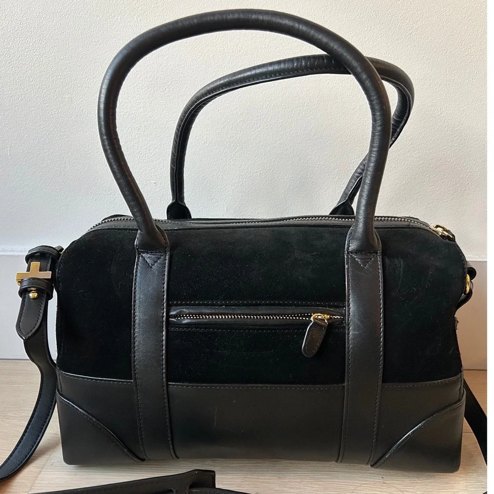 Dylan Kain Boston Doctor's Bowler Bag Black Leather Suede‎ Gold 2 Way Crossbody